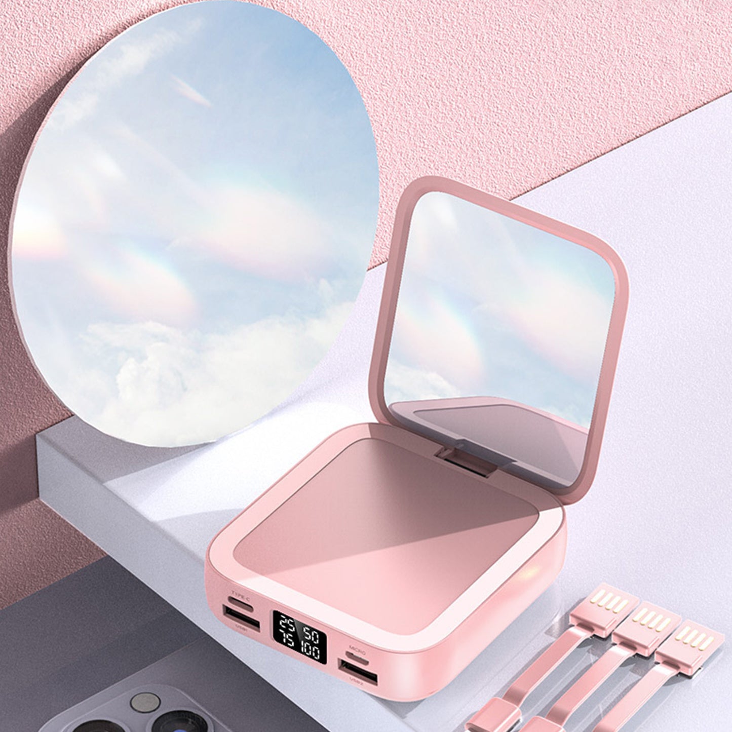 Portable Charger with Built in Cables,10000Mah Mini Power Bank,3 Output 2 Input External Battery Pack Phone Charger Smart Devices and Cell Phone20% off Power Bank Fast Charging