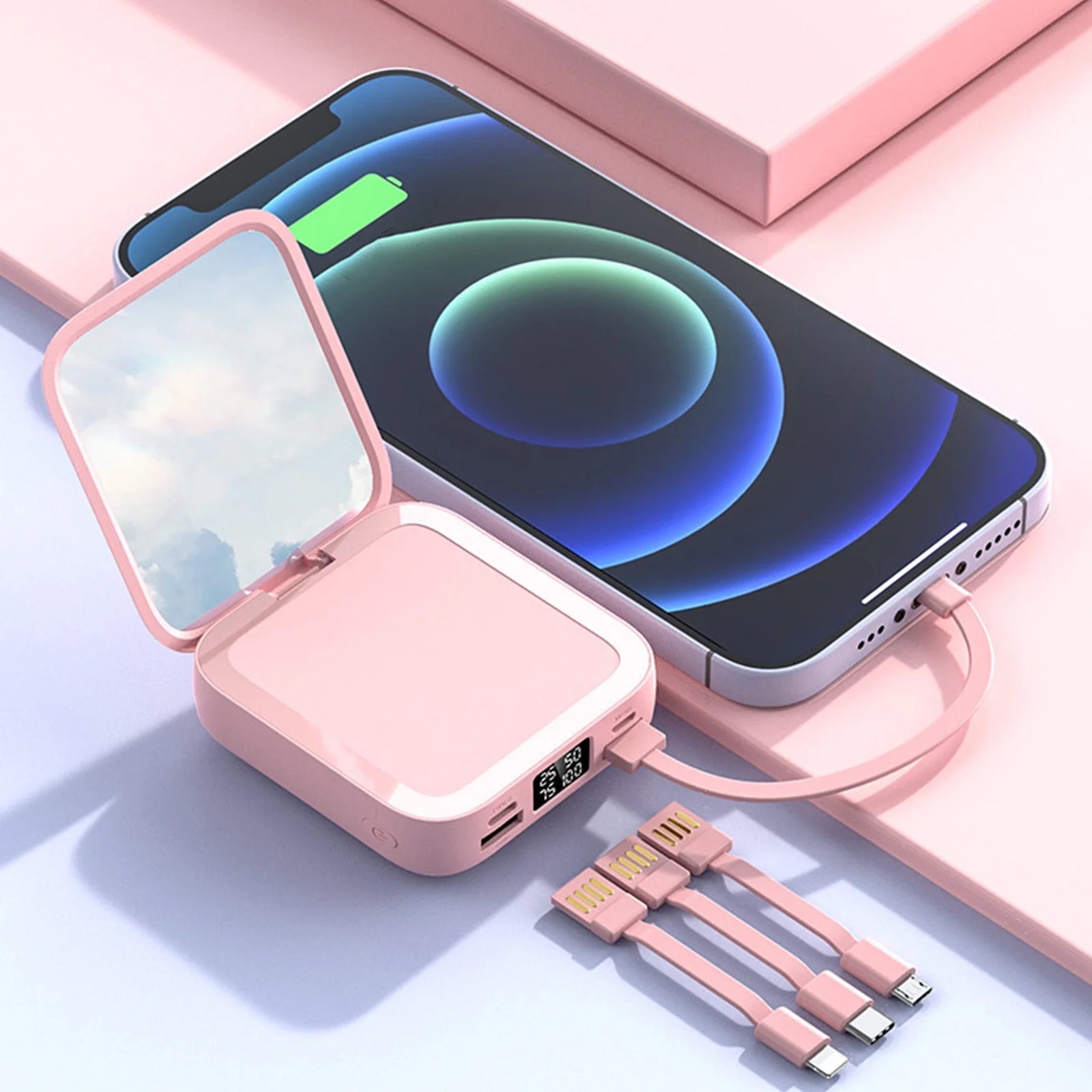 Portable Charger with Built in Cables,10000Mah Mini Power Bank,3 Output 2 Input External Battery Pack Phone Charger Smart Devices and Cell Phone20% off Power Bank Fast Charging