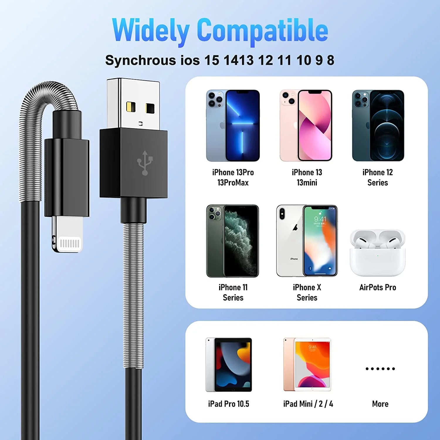 Lighting Cable Compatible for Iphone Charger Cable with Spring Protection,6Ft Charging Cord Compatible for Iphone 14/13 Pro Max/12 Mini/11 Pro/Se/X/8,Ipad Case