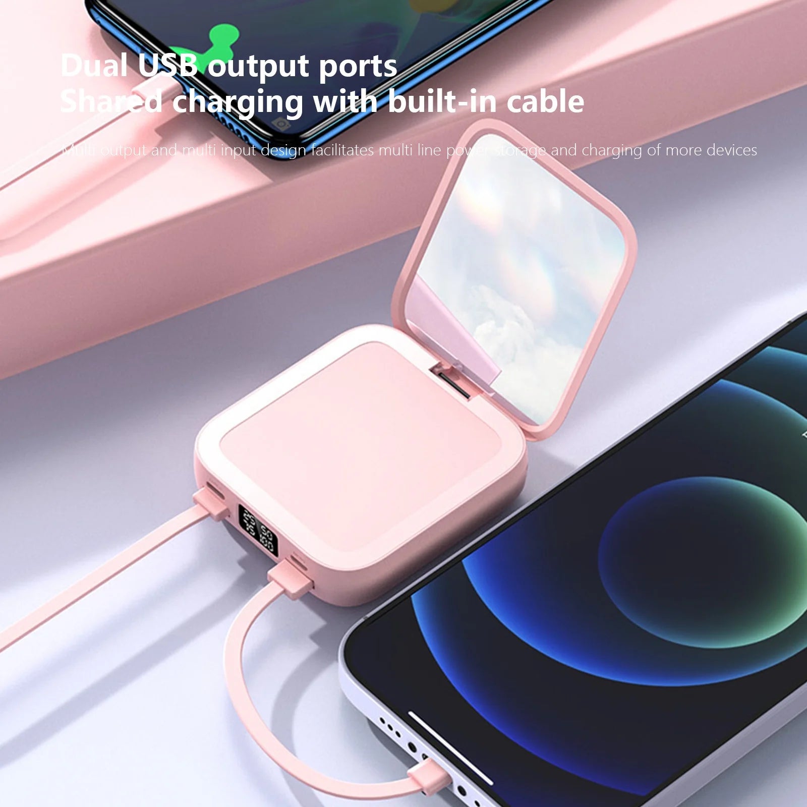 Portable Charger with Built in Cables,10000Mah Mini Power Bank,3 Output 2 Input External Battery Pack Phone Charger Smart Devices and Cell Phone20% off Power Bank Fast Charging